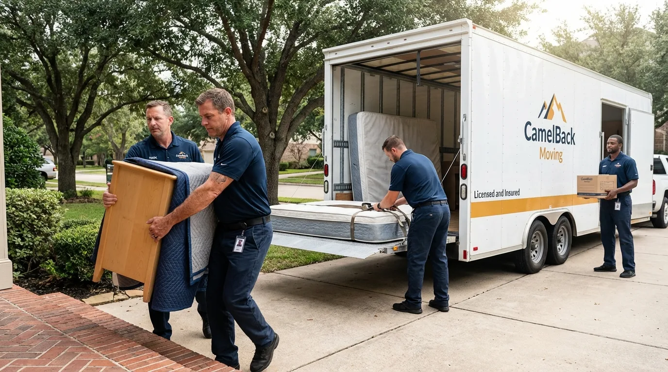 Crew loading residential truck for cross-state move from Springfield, IL