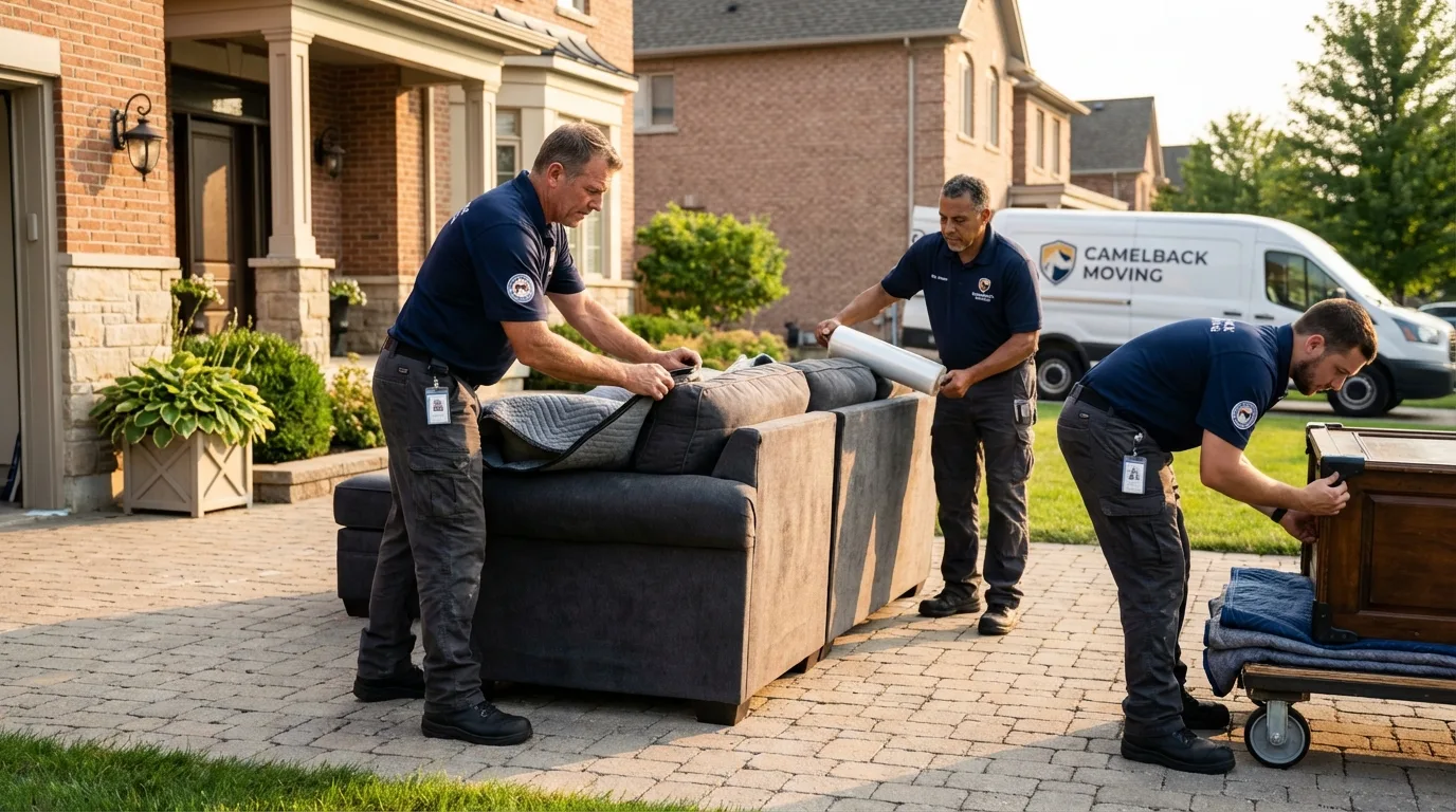 Large estate moving crew wrapping furniture in Springfield, IL