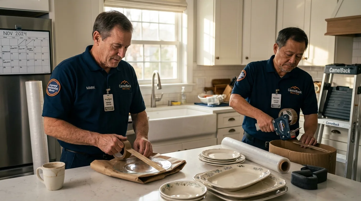 Professional crew packing kitchen dishware in Springfield, IL